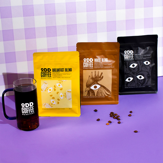 ODD Coffee Pack of 3 | House Blend Medium Roast Beans, OL' Smoky Dark Roast Beans, Breakfast Blend Light Roast Beans