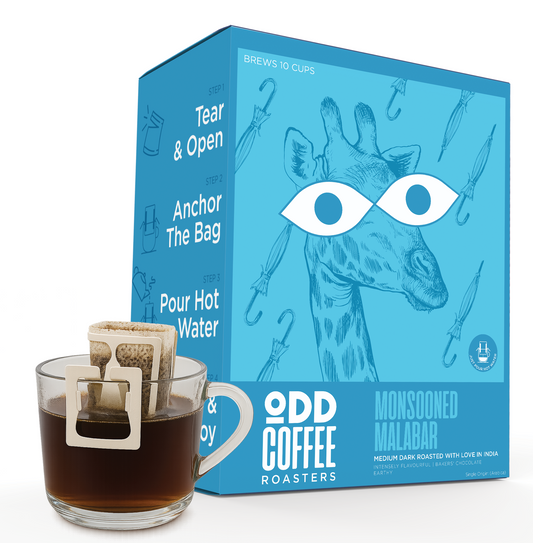 Monsooned Malabar Medium Dark Roast Pour Over Bags | No Equipment Needed (10 Cups)
